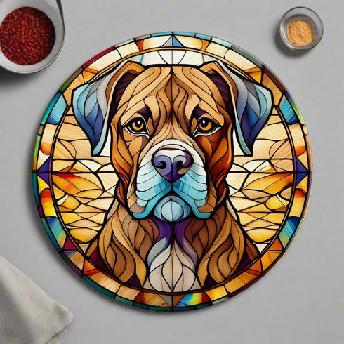 Boxer Brindle Circular Glass Suncatcher Worktop Saver